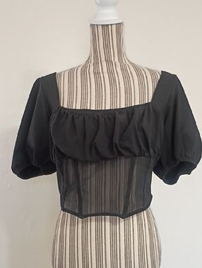 ASOS Design Black Puff Sleeve Corset Crop Top Size 12
